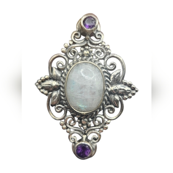 Rainbow Moonstone and Amethyst Ring - Picture 3 of 7